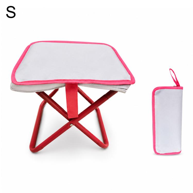 Portable folding stool with zip storage bag, red frame with white/pink-trim seat