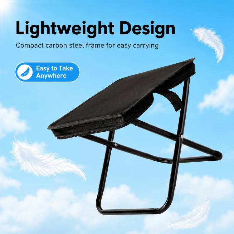 Lightweight portable folding stool, black seat with compact metal frame