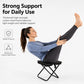 Folding stool with sturdy frame, person seated on black seat