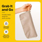 Light khaki zippered storage bag for a folded camping chair, carried in hand