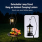 Camping side table with hanging lantern stand and round black tabletop