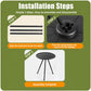 Camping round table setup steps showing snap-in tabletop and base