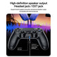 Black wireless controller with dual thumbsticks and headphone/microphone jack area.