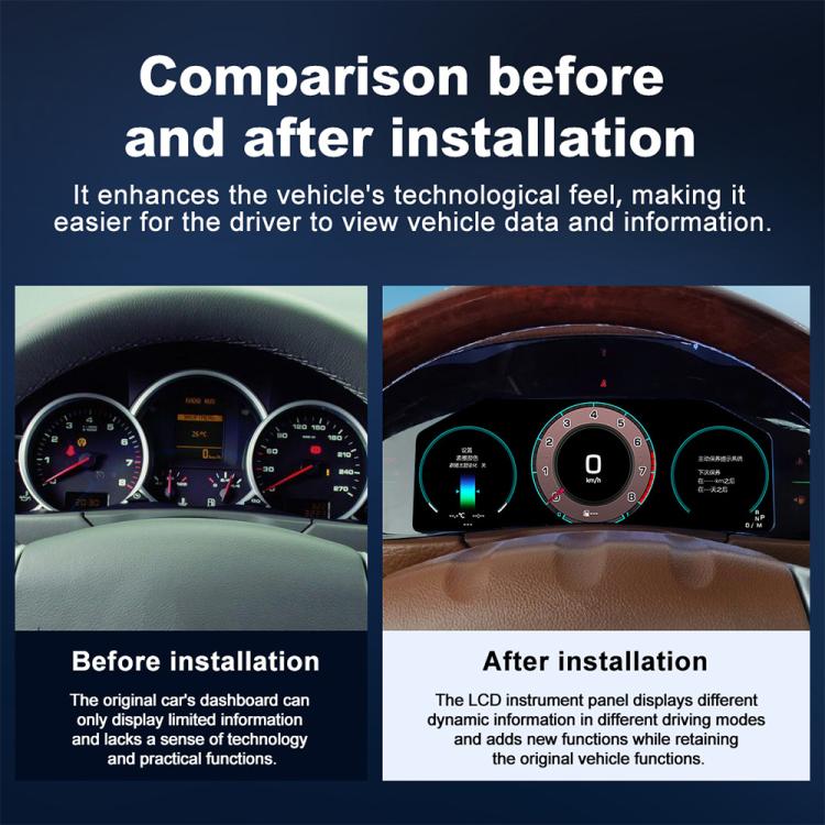 Car HD LCD Multi-Mode Digital Odometer Speedometer with CarPlay, For Porsche Cayenne 2002–2010