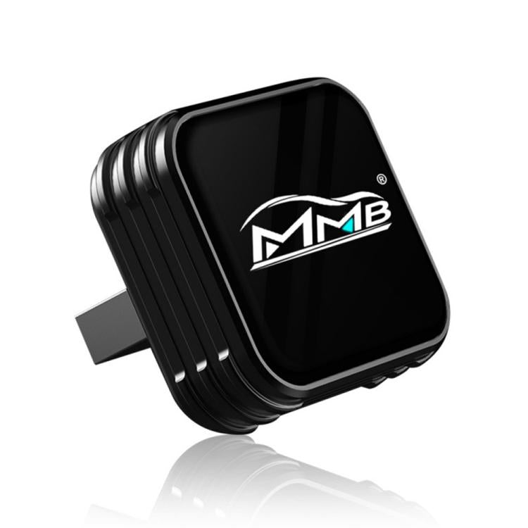 Black mini car smart box adapter with MMB logo, wired-to-wireless connectivity