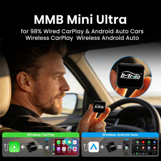 MMB 2 in 1 Car Smart Box Wired to Wireless Android Auto CarPlay Adapter, WJCP-MINI-Ultra (Orange), WJCP-MINI-Ultra (Black)