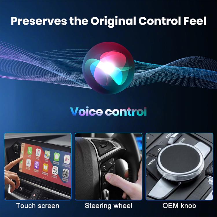 Black mini car adapter box with MMB logo for voice, touch, and steering controls