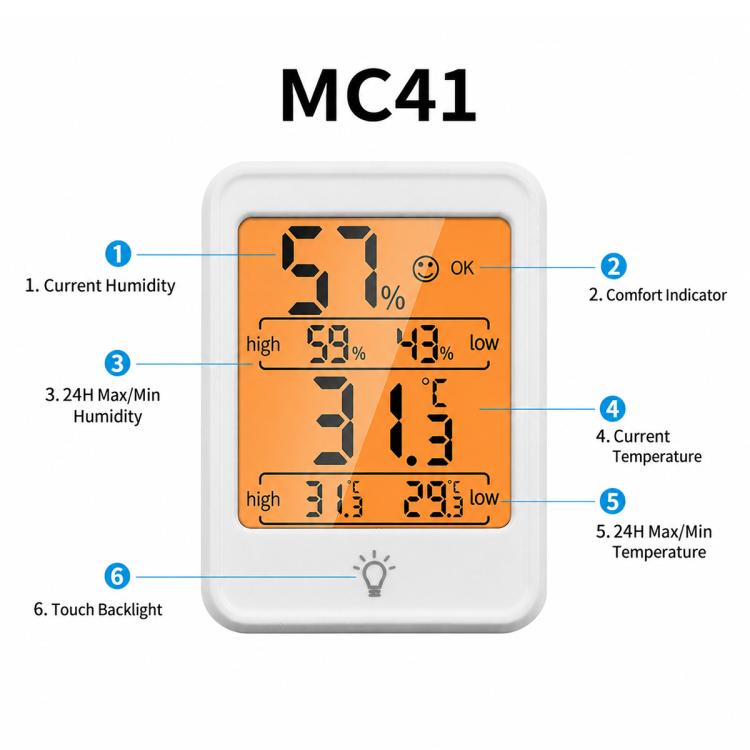 MC41 Indoor High-Precision Digital Display Electronic Thermometer and Hygrometer with Backlight