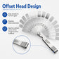 Offset feeler gauge with fan blades and long offset handle for measuring narrow gaps