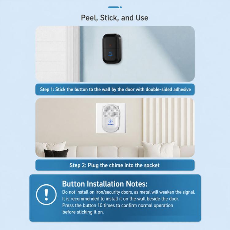 XY-802 Smart Home Wireless Doorbell 433Hz Elderly Wireless Elderly and Patients Emergency Call Button, US Plug, EU Plug