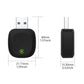 Black USB wireless car adapter with green power icon, front and side size view