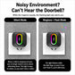 Black wireless doorbell showing glowing ring and bell icon, silent mode style.
