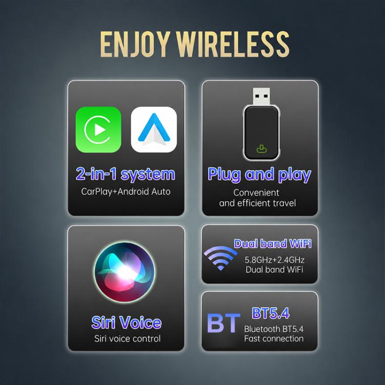 2 in 1 Car mini Smart Box BT5.4+WiFi Wireless Android Auto CarPlay Adapter, ZYD-TAB0E