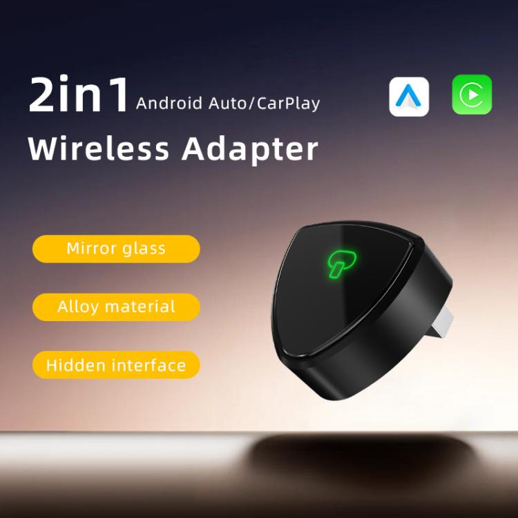 Wireless Android Auto/CarPlay adapter dongle with green power LED icon