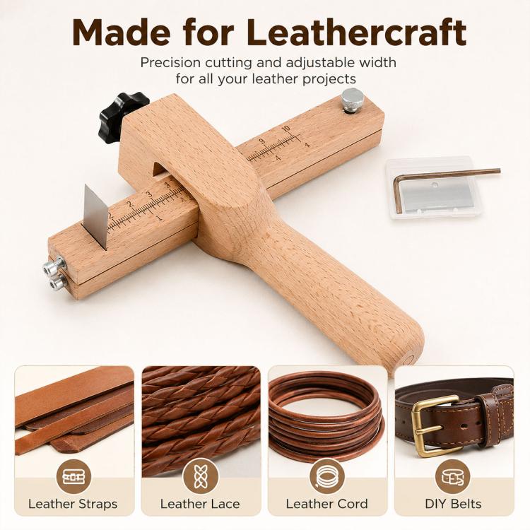 Thickness Adjustable Leather Belt Cutting Wood Handle Cutter