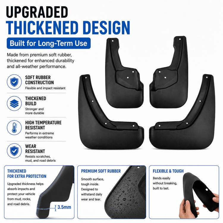 Thickened black car mud flaps, four-piece set with reinforced splash guard profile