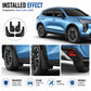 Installed black mud flaps on a blue car, front and rear splash guards