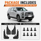 Package contents: black front and rear mud flaps plus eight mounting screws