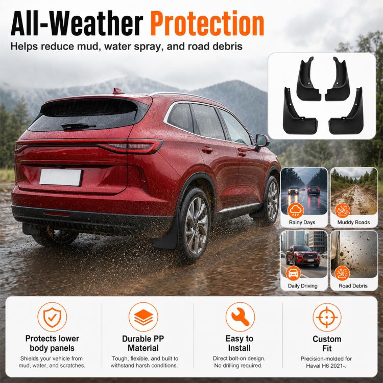 4pcs/Set Car Wheel Splash Flaps Fender Guard, For GreatWall Haval H6 2021