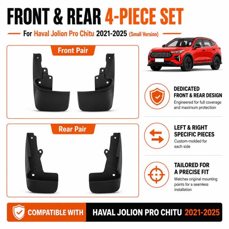 Four-piece black splash flap set for front and rear wheel areas
