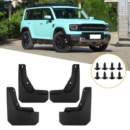 Set of 4 black car wheel splash flaps with mounting screws
