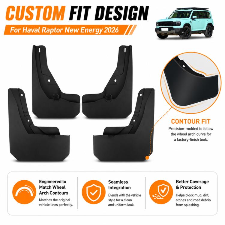 Black wheel splash flap set with contoured fit design details