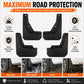 Black car wheel splash flap guards for mud, water, gravel, and road debris