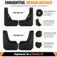 Black front and rear mud flaps with precision mounting holes, tailored contour edge
