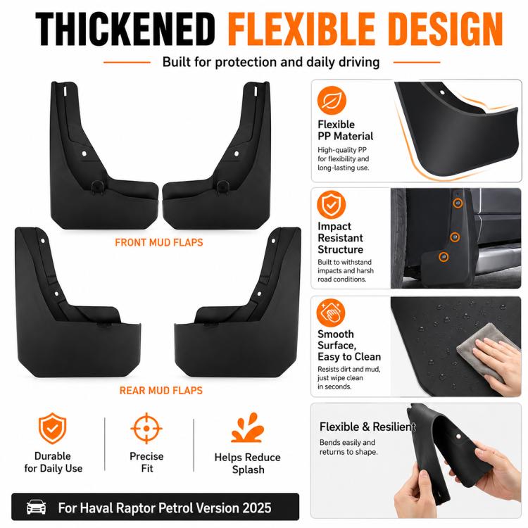 Flexible black PP mud flap splash guards with reinforced shape for daily driving