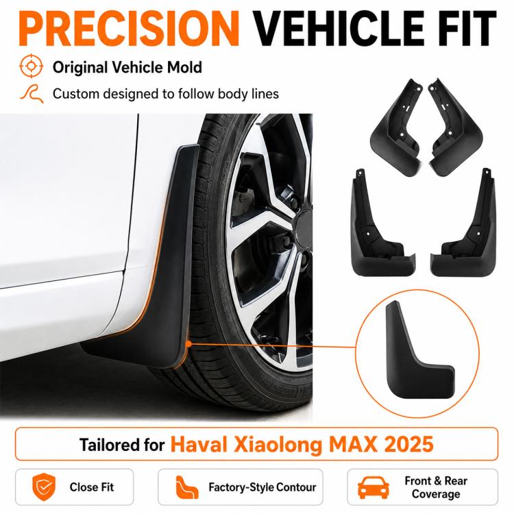 Black splash flap guards with tailored molded contour for wheel well coverage