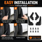 Black splash flap set with included screws, shown installed and aligned