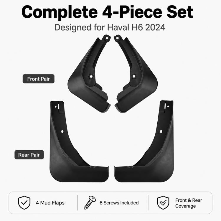 4-piece set of black splash flaps for vehicle fender protection