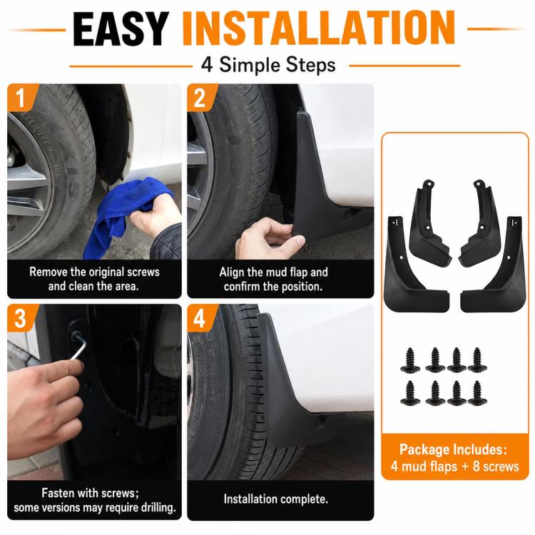 Black splash flap kit with screws included for easy installation