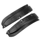 Pair of black rear wheel splash flap guards, curved design with round mounting points