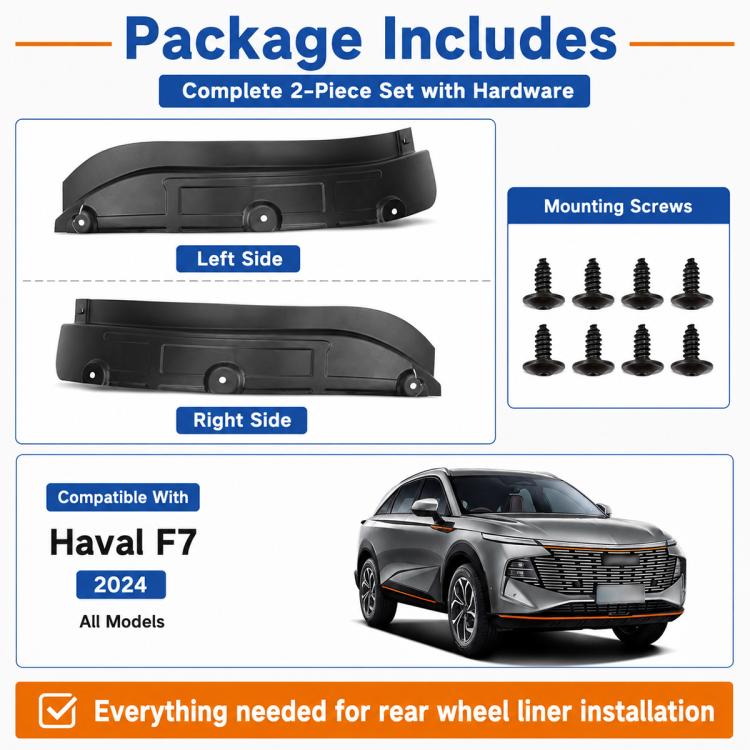 2-piece black rear wheel liner splash flaps with hardware screws set
