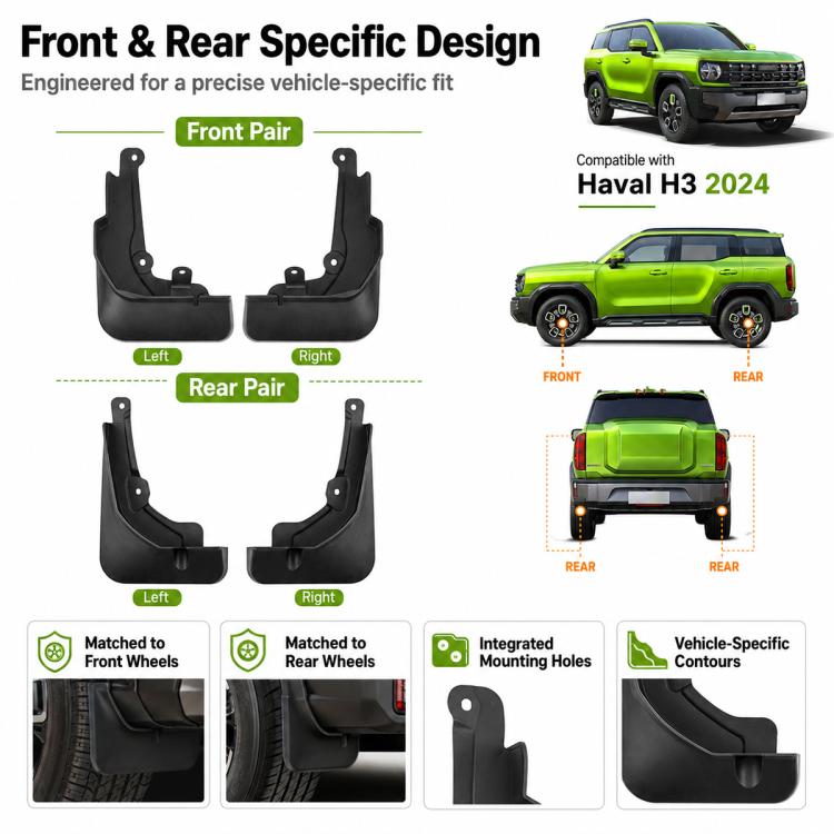 4pcs/Set Car Wheel Splash Flaps Fender Guard, For GreatWall Haval H3 2024