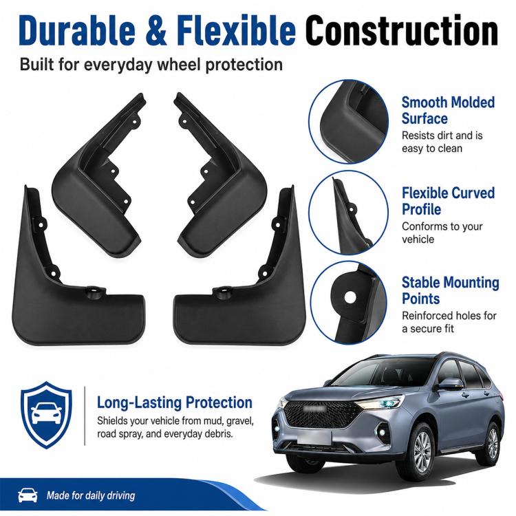 Durable black splash flaps set with molded surface and curved profile