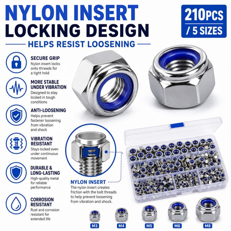 Anti-Slip Hexagonal Nut Plug 210PCS, M3-M8
