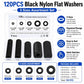 Black Nylon Flat Washer Insulating Round Spacers, 120 pcs Black