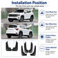 Black splash flap guards for front and rear wheel areas with mounting holes