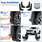 Black mud flaps installation kit with mounting screws and four splash guards
