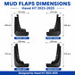 Black mud flap dimensions layout with front left/right and rear left/right guards