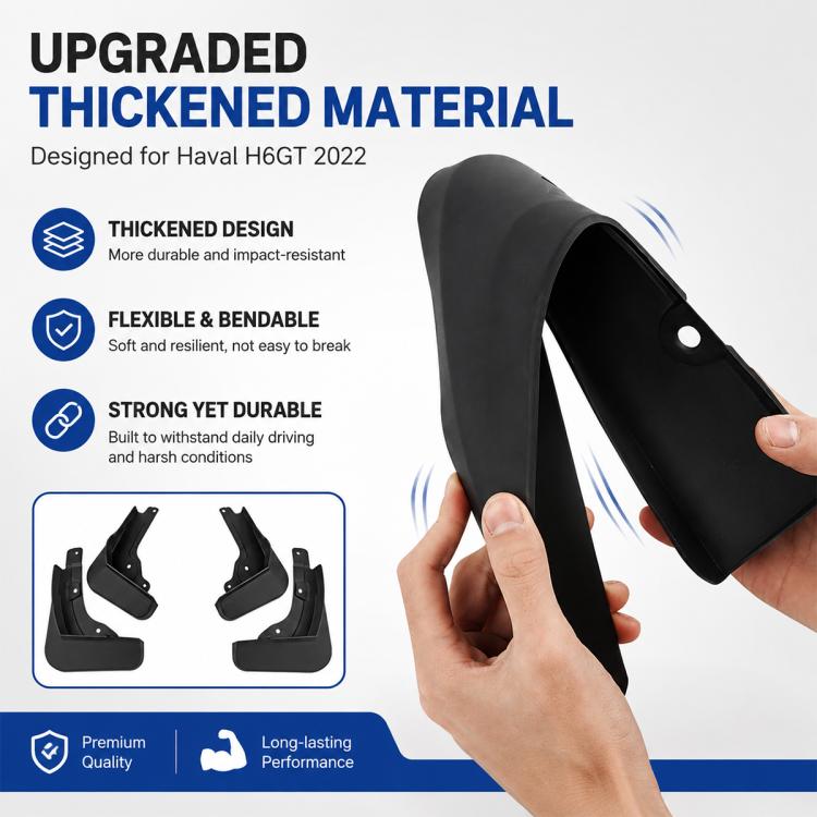 Thickened black flexible mud flap with mounting hole, close-up handheld view
