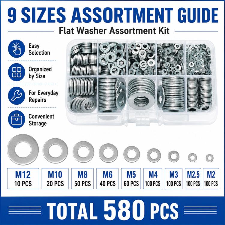 M2-M12 Flat Washer Insulating Round Spacers Suitable for Home use, M2 - M12 580 pcs