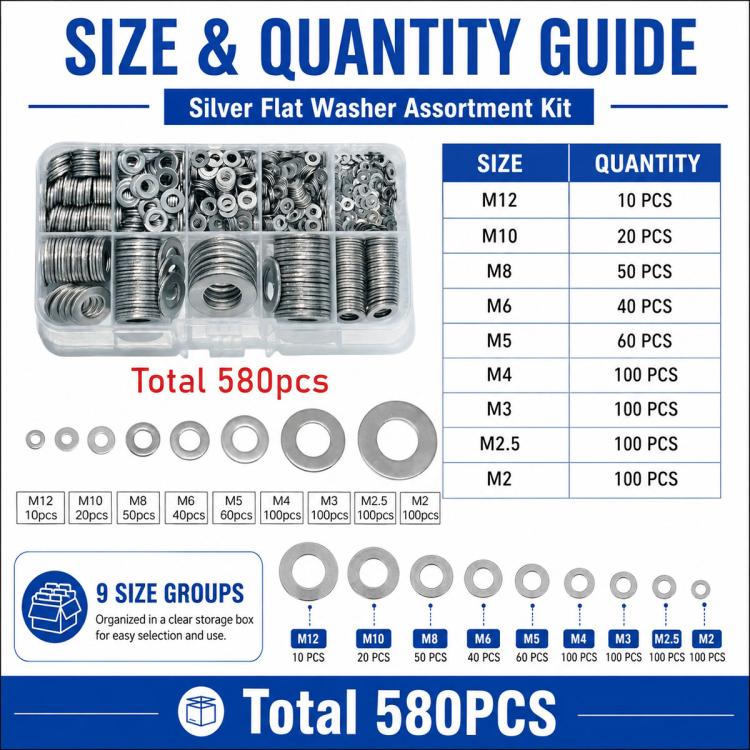 M2-M12 Flat Washer Insulating Round Spacers Suitable for Home use, M2 - M12 580 pcs