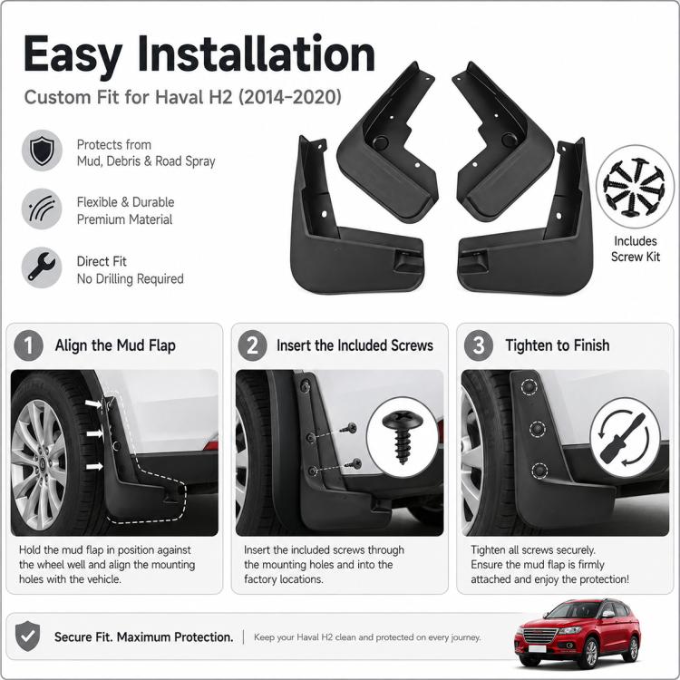 4pcs/Set Car Wheel Splash Flaps Fender Guard, For GreatWall Haval H2 2014-2020