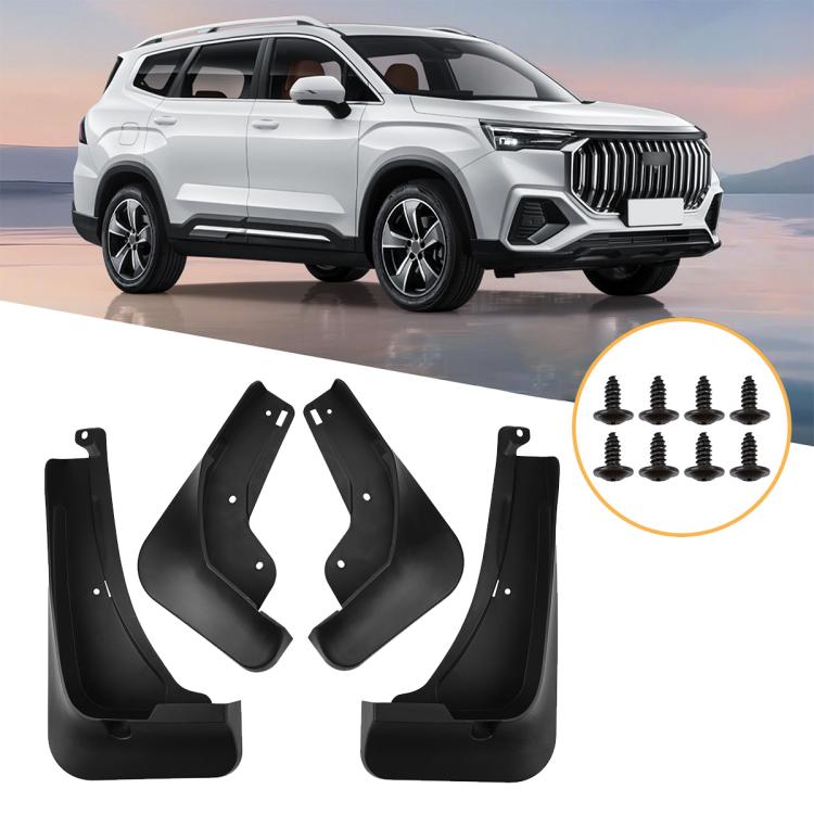 4-piece black car mudguard splash flaps set with mounting brackets and screws