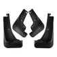 Four black front and rear splash flaps mudguards, curved with mounting holes