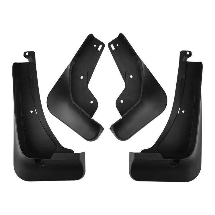 Four black front and rear splash flaps mudguards, curved with mounting holes