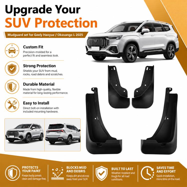 SUV mudguard upgrade set with black splash flaps for front and rear wheels